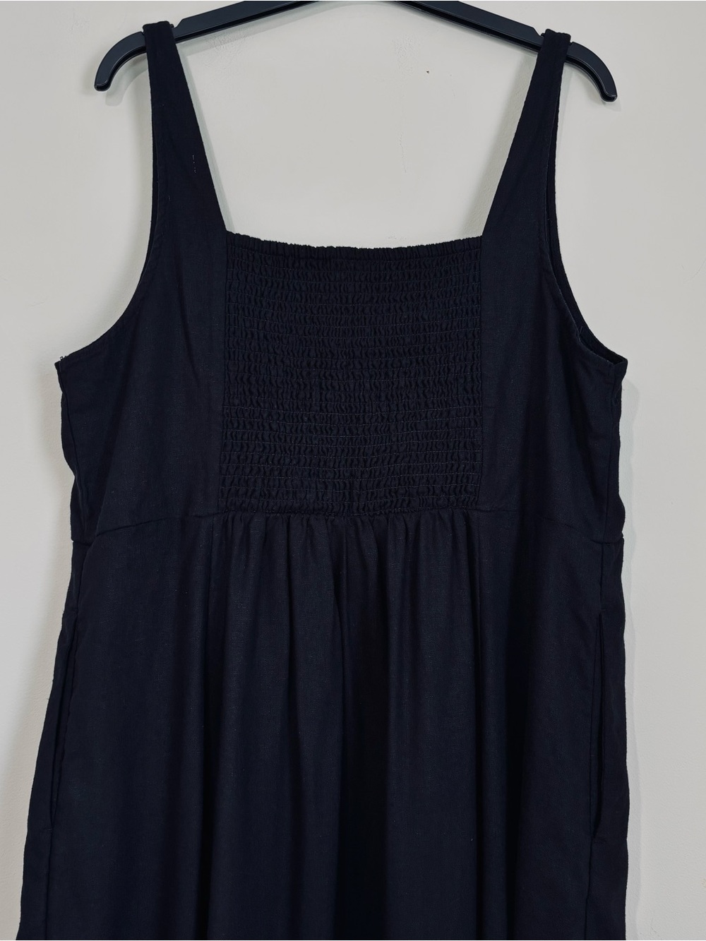Old Navy Boho Fit Flare Sleeveless Black Linen Blend Smocked Back Midi Dress XL - Picture 9 of 16